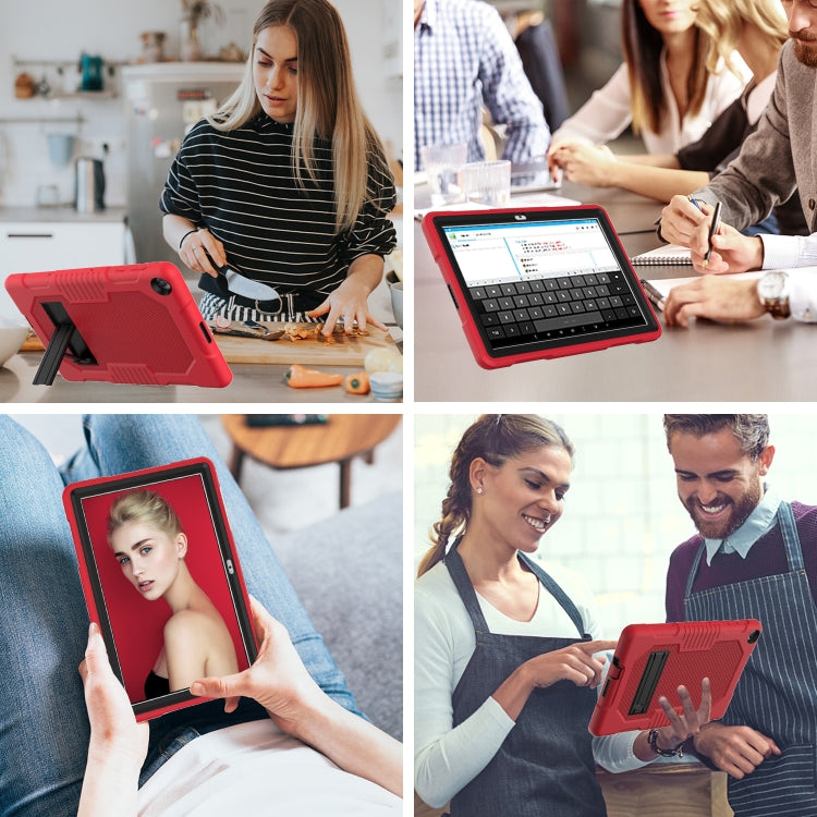 For Huawei MatePad T10 Contrast Color Robot Shockproof Silicone + PC Protective Case with Holder(Red Black) by buy2fix