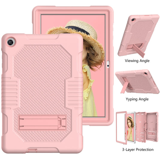 For Huawei MatePad T10 Contrast Color Robot Shockproof Silicone + PC Protective Case with Holder(Rose Gold) by buy2fix