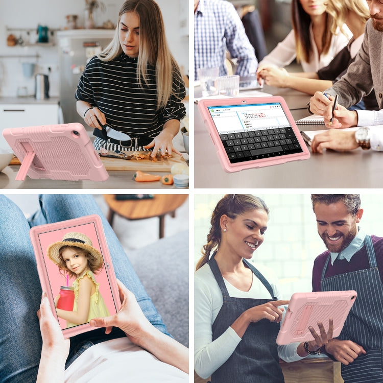 For Huawei MatePad T10 Contrast Color Robot Shockproof Silicone + PC Protective Case with Holder(Rose Gold) by buy2fix