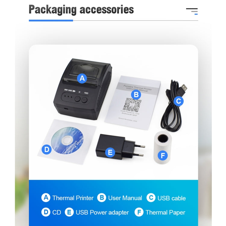 5811DD 58mm Bluetooth 4.0 Portable Thermal Bluetooth Receipt Printer, EU Plug by buy2fix