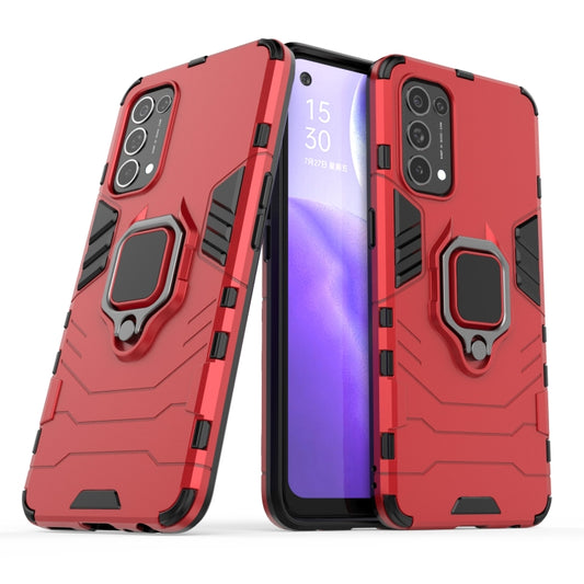 For OPPO Reno5 PC + TPU Shockproof Protective Case with Magnetic Ring Holder(Red) by buy2fix