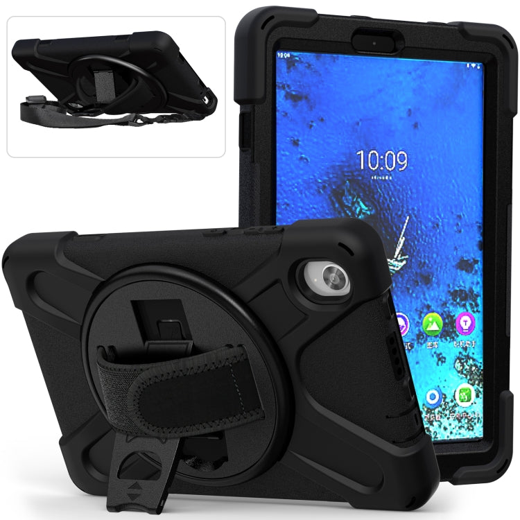 For Lenovo Tab M8 (2020) TB-8705F 8.0 inch Shockproof Colorful Silicone + PC Protective Case with Holder & Shoulder Strap & Hand Strap(Black) by buy2fix
