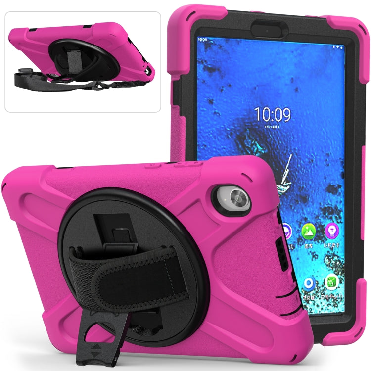 For Lenovo Tab M8 (2020) TB-8705F 8.0 inch Shockproof Colorful Silicone + PC Protective Case with Holder & Shoulder Strap & Hand Strap(Rose Red) by buy2fix