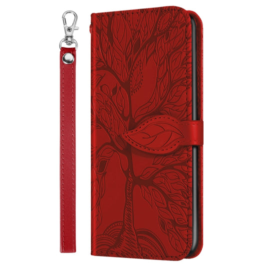 For Xiaomi Redmi 9C Life of Tree Embossing Pattern Horizontal Flip Leather Case with Holder & Card Slot & Wallet & Photo Frame & Lanyard(Red) by buy2fix