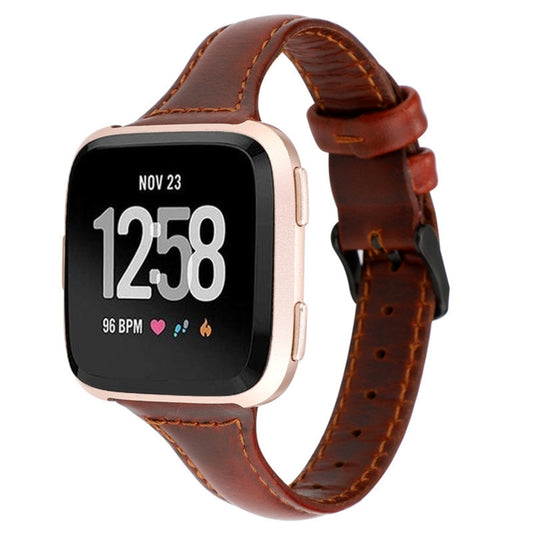 For Fitbit Versa Crazy Horse Texture Genuine Leather Watch Band(Red Brown) by buy2fix