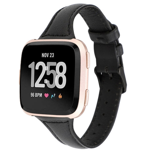 For Fitbit Versa Crazy Horse Texture Genuine Leather Watch Band(Black) by buy2fix