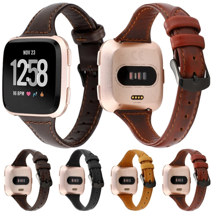 For Fitbit Versa Crazy Horse Texture Genuine Leather Watch Band(Light Brown) by buy2fix