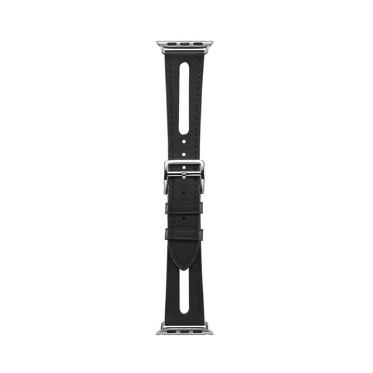 Top-grain Leather Watch Band For Apple Watch Ultra 49mm&Watch Ultra 2 49mm / Series 9&8&7 45mm / SE 3&SE 2&6&SE&5&4 44mm / 3&2&1 42mm(Black) by buy2fix