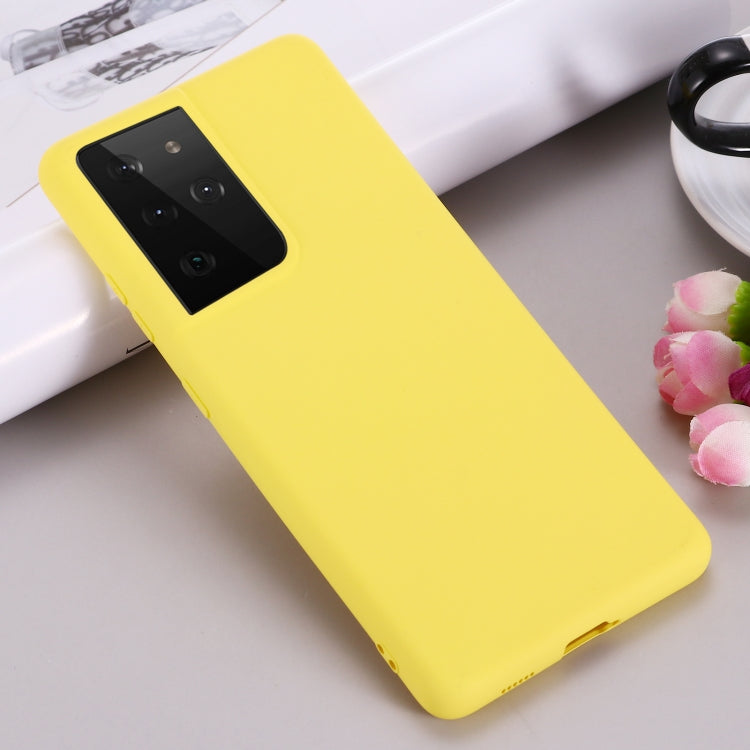 For Samsung Galaxy S21 Ultra 5G Pure Color Liquid Silicone Shockproof Full Coverage Case(Yellow) by buy2fix
