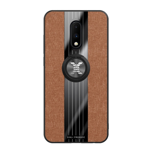 For OnePlus 6T XINLI Stitching Cloth Texture Shockproof TPU Protective Case with Ring Holder(Brown) by XINLI