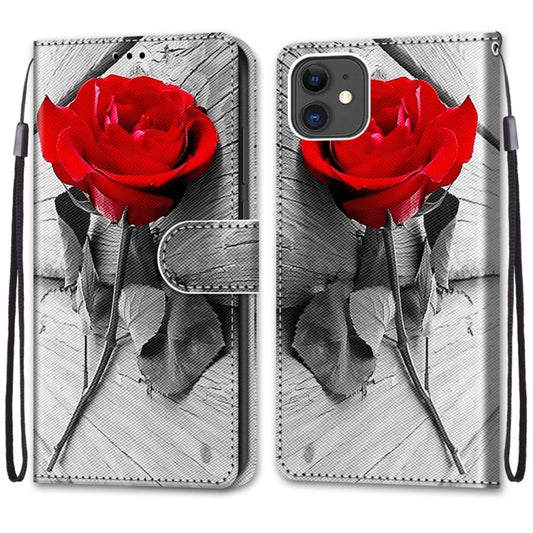 For iPhone 11 Coloured Drawing Cross Texture Horizontal Flip PU Leather Case with Holder & Card Slots & Wallet & Lanyard (B10 Wood Red Rose) by buy2fix