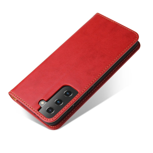 For Samsung Galaxy S21 5G Fierre Shann PU Genuine Leather Texture Horizontal Flip Leather Case with Holder & Card Slots & Wallet(Red) by FIERRE SHANN