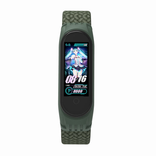 For Xiaomi Mi Band 5 / 4 / 3 / Huami Single Lap Braided Yarn + TPU Wrist Strap Watch Band, Size:L(Dark Green) by buy2fix