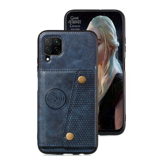 For Samsung Galaxy A12 Double Buckle PU + TPU Shockproof Magnetic Protective Case with Card Slot & Holder(Blue) by buy2fix