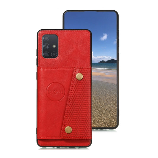 For Samsung Galaxy A52 5G / 4G Double Buckle PU + TPU Shockproof Magnetic Protective Case with Card Slot & Holder(Red) by buy2fix