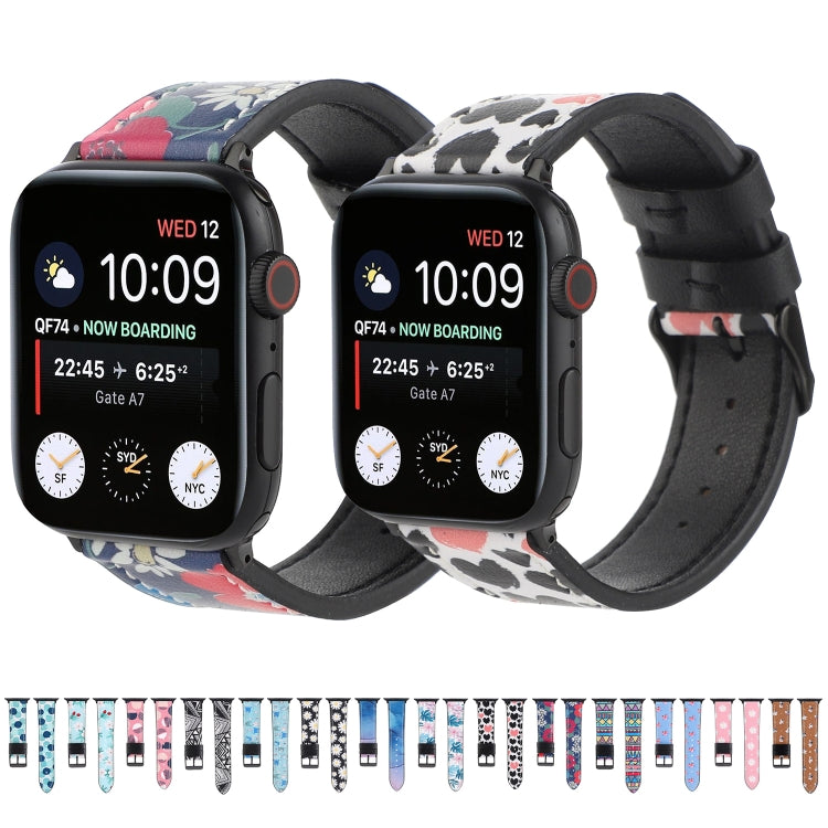 Printed Leather Watch Band For Apple Watch Series 7 45mm / 6 & SE & 5 & 4 44mm / 3 & 2 & 1 42mm(K) by buy2fix