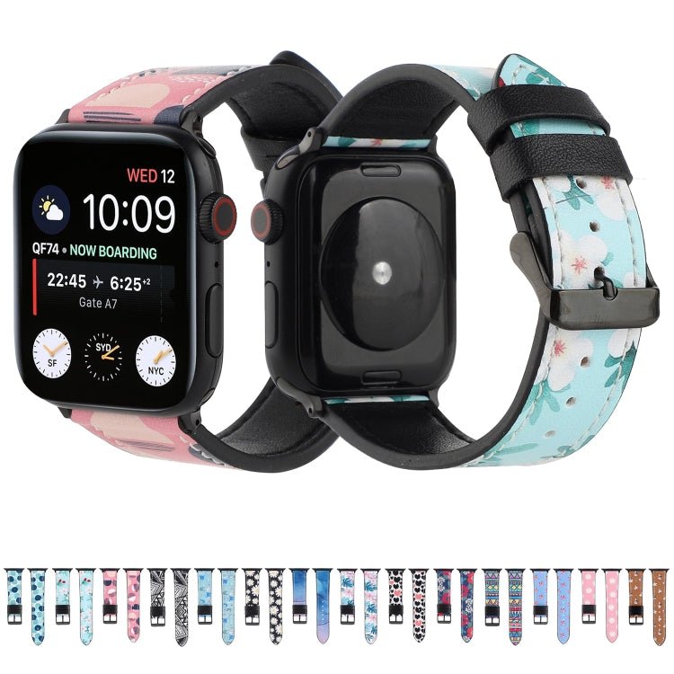 Printed Leather Watch Band For Apple Watch Series 9&8&7 41mm / SE 3&SE 2&6&SE&5&4 40mm / 3&2&1 38mm(B) by buy2fix