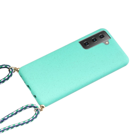 For Samsung Galaxy S21+ 5G Wheat Straw Material + TPU Protective Case with Lanyard(Green) by buy2fix