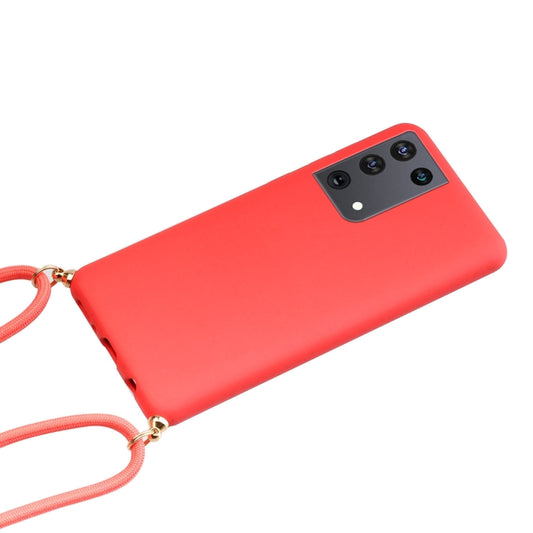 For Samsung Galaxy S21 Ultra 5G Wheat Straw Material + TPU Protective Case with Lanyard(Red) by buy2fix