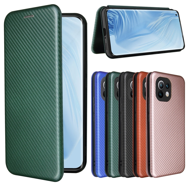 For Xiaomi Mi 11 Carbon Fiber Texture Horizontal Flip TPU + PC + PU Leather Case with Card Slot(Green) by buy2fix