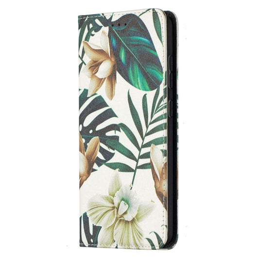 For Samsung Galaxy A52 5G/ 4G Colored Drawing Pattern Invisible Magnetic Horizontal Flip PU Leather Case with Holder & Card Slots & Wallet(Red Leaves) by buy2fix