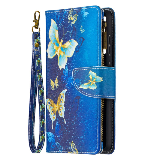 For Samsung Galaxy A52 5G / 4G Colored Drawing Pattern Zipper Horizontal Flip Leather Case with Holder & Card Slots & Wallet(Gold Butterfly) by buy2fix