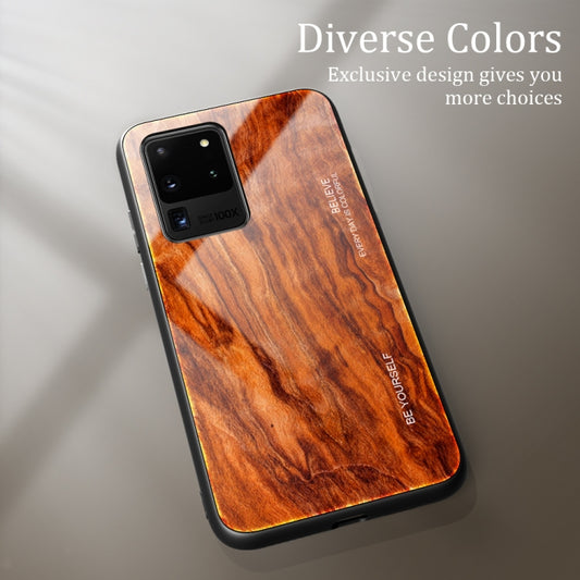 For Samsung Galaxy S20 Plus Wood Grain Glass Protective Case(M06) by buy2fix