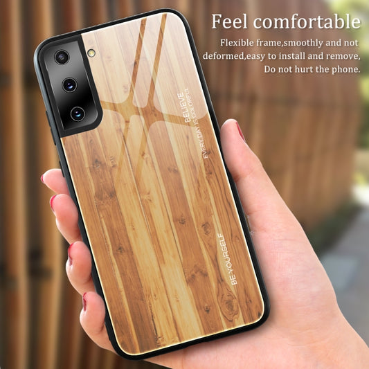 For Samsung Galaxy S21 Plus Wood Grain Glass Protective Case(M06) by buy2fix