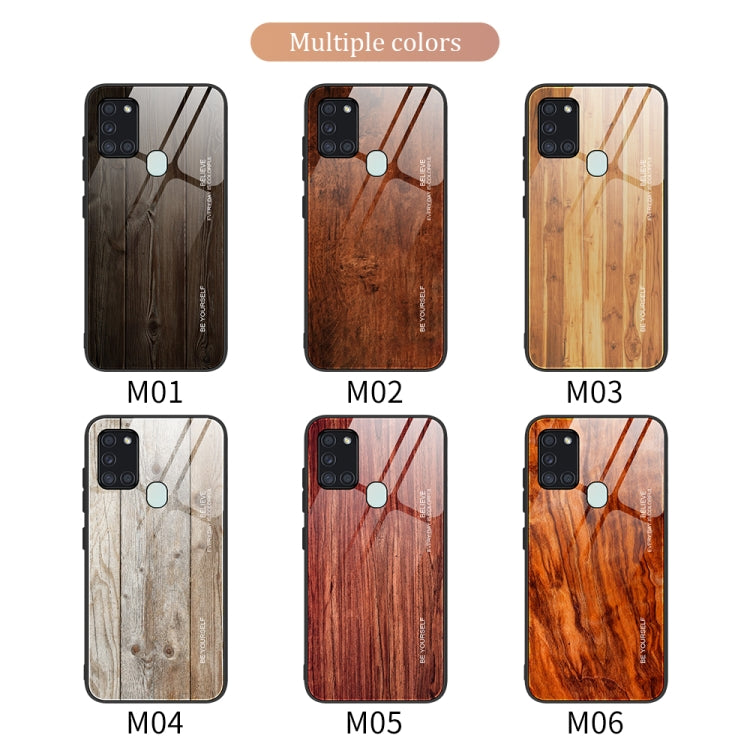For Samsung Galaxy A21s Wood Grain Glass Protective Case(M04) by buy2fix