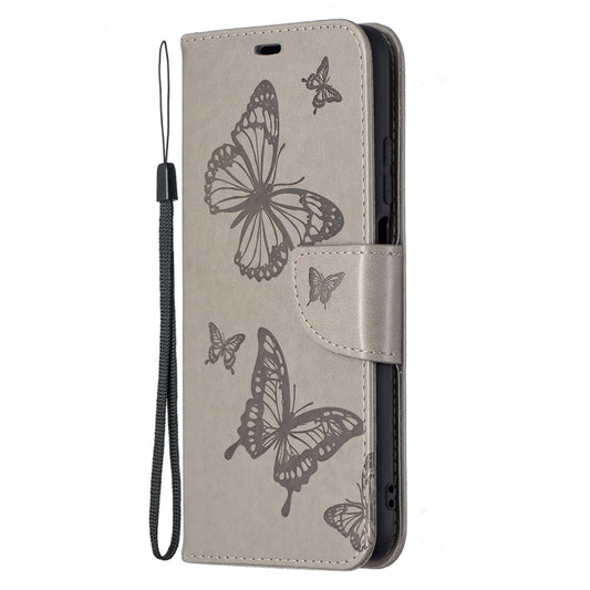 For Xiaomi Poco M3 Embossing Two Butterflies Pattern Horizontal Flip PU Leather Case with Holder & Card Slot & Wallet & Lanyard(Grey) by buy2fix