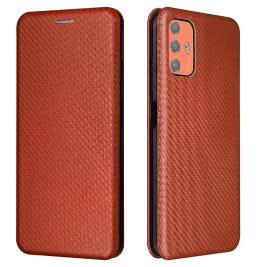 For HTC Desire 21 Pro Carbon Fiber Texture Horizontal Flip TPU + PC + PU Leather Case with Card Slot(Brown) by buy2fix