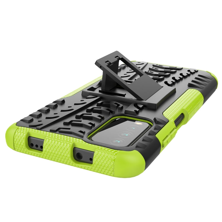 For Xiaomi Poco M3 /Redmi Note 9 4G Tire Texture Shockproof TPU+PC Protective Case with Holder(Green) by buy2fix