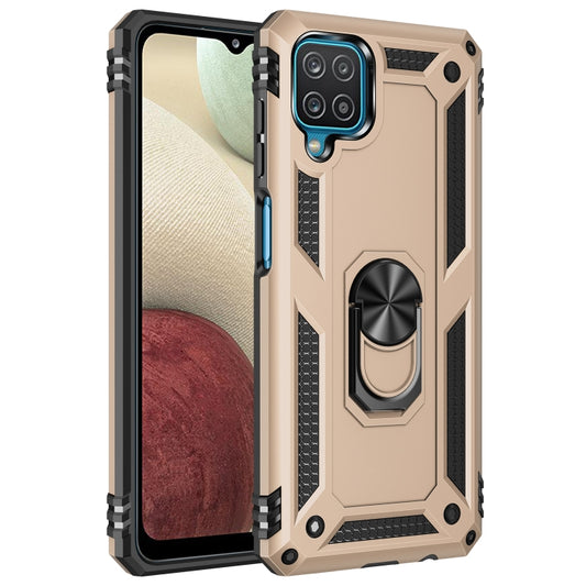 For Samsung Galaxy A12 5G Shockproof TPU + PC Protective Case with 360 Degree Rotating Holder(Gold) by buy2fix