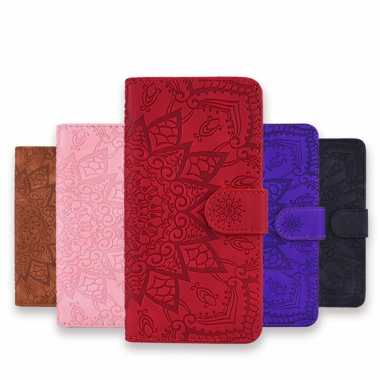 For Xiaomi Redmi Note 8 Pro Calf Pattern Mandala Double Folding Design Embossed Leather Case with Wallet & Holder & Card Slots(Brown) by buy2fix