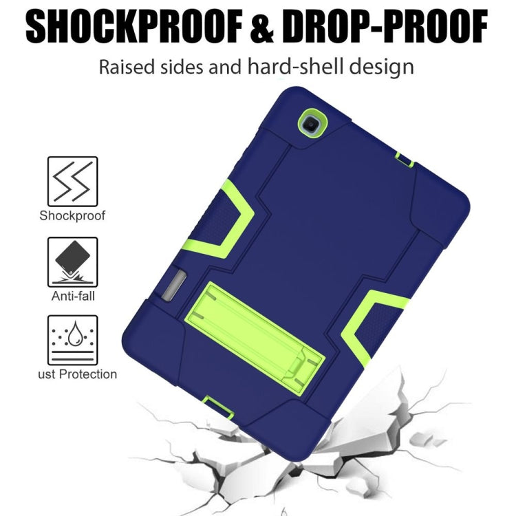 For Samsung Galaxy Tab S6 Lite P610 Contrast Color Robot Shockproof Silicon + PC Protective Case with Holder(Navy Blue + Yellow-green) by buy2fix