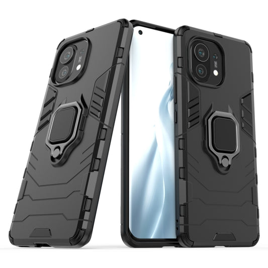 For Xiaomi Mi 11 PC + TPU Shockproof Protective Case with Magnetic Ring Holder(Black) by buy2fix