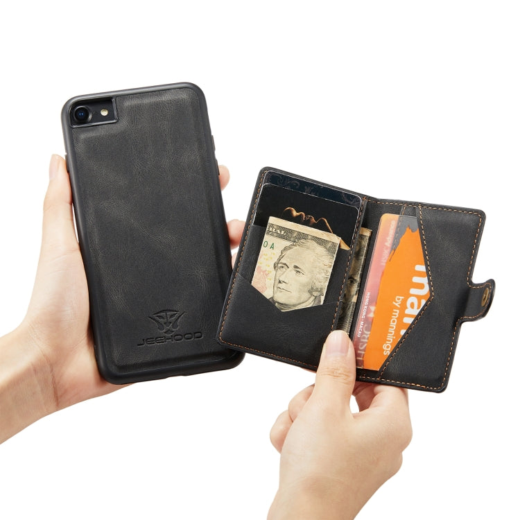 For iPhone SE 2022 / SE 2020 / 8 / 7 JEEHOOD Retro Magnetic Detachable Protective Case with Wallet & Card Slot & Holder(Black) by buy2fix