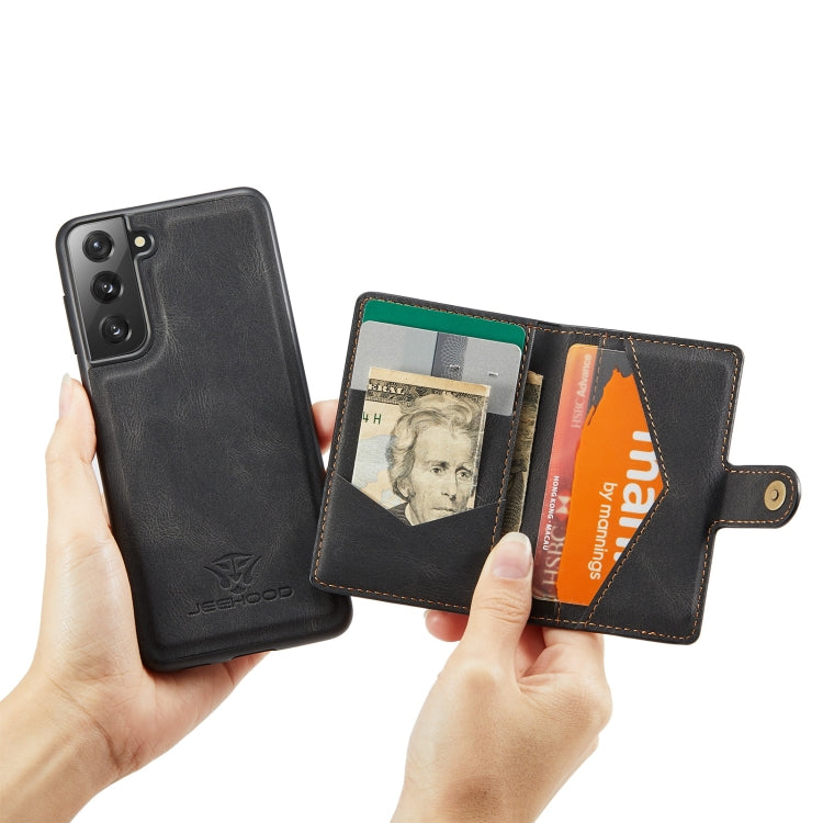 For Samsung Galaxy S21+ 5G JEEHOOD Retro Magnetic Detachable Protective Case with Wallet & Card Slot & Holder(Black) by buy2fix