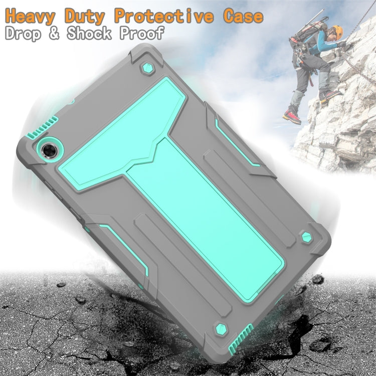 For Lenovo M10 Plus TB-X606F T-shaped Bracket Contrast Color Shockproof PC + Silicone Protective Case(Grey + Mint Green) by buy2fix