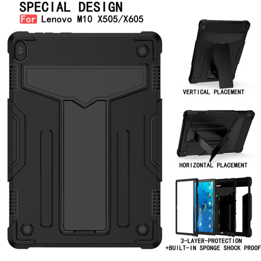 For Lenovo M10 FHD REL TB-X605F T-shaped Bracket Contrast Color Shockproof PC + Silicone Protective Case(Black) by buy2fix