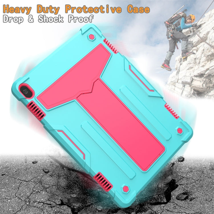 For Lenovo M10 FHD REL TB-X605F T-shaped Bracket Contrast Color Shockproof PC + Silicone Protective Case(Mint Green + Rose Red) by buy2fix