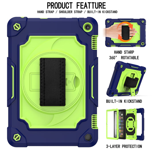 For Amazon Kindle Fire HD 8 2020 360 Degree Rotation Turntable Contrast Color Robot Shockproof Silicone + PC Protective Case with Holder(Navy Blue + Yellow Green) by buy2fix