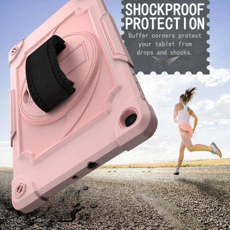 For Samsung Galaxy Tab A 10.1 (2019)/T515 360 Degree Rotation Turntable Contrast Color Robot Shockproof Silicone + PC Protective Case with Holder(Rose Gold) by buy2fix