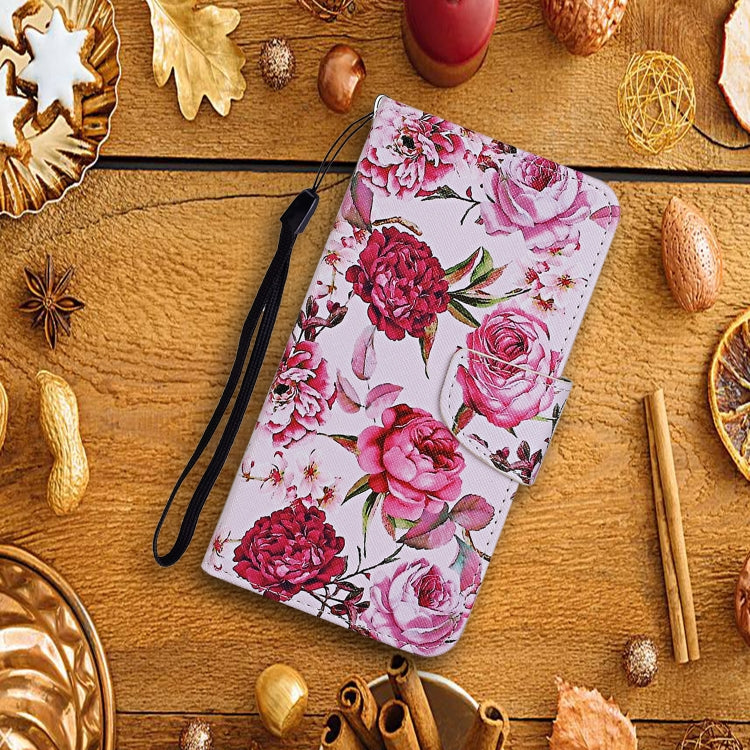 For Samsung Galaxy A02s(EU Edition) Colored Drawing Pattern Horizontal Flip Leather Case with Holder & Card Slots & Wallet & Lanyard(Peonies) by ViLi