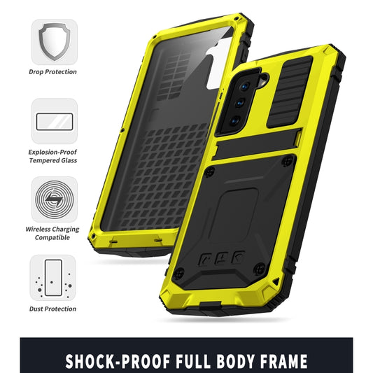 For Samsung Galaxy S21+ 5G R-JUST Shockproof Waterproof Dust-proof Metal + Silicone Protective Case with Holder(Yellow) by R-JUST