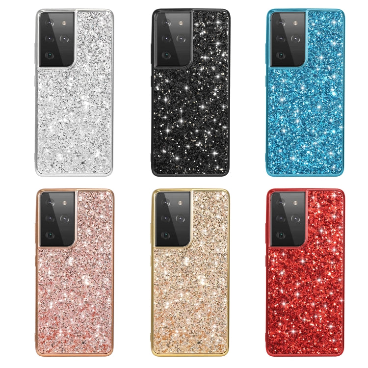 For Samsung Galaxy S21 Ultra 5G Glitter Powder Shockproof TPU Protective Case(Black) by buy2fix