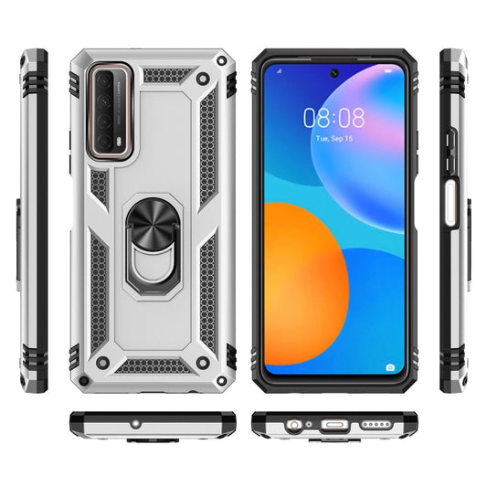 For Huawei P Smart 2021 Shockproof TPU + PC Protective Case with 360 Degree Rotating Holder(Silver) by buy2fix