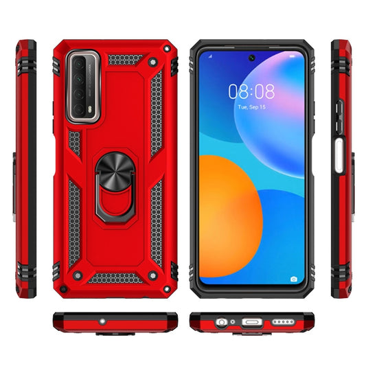 For Huawei P Smart 2021 Shockproof TPU + PC Protective Case with 360 Degree Rotating Holder(Red) by buy2fix