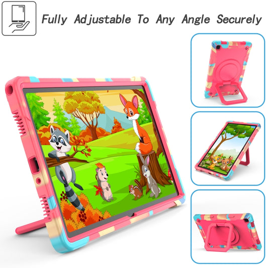 For Samsung Galaxy Tab A7 10.4 (2020) T500 / T505 Contrast Color Shockproof Robot Silicone + PC Case with Wristband Holder(Camouflage + Rose Red) by buy2fix