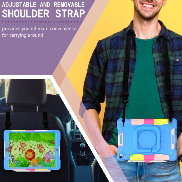 For iPad 10.2 2021 / 2020 / 2019 Contrast Color Shockproof Robot Silicone + PC Case with Wristband Holder(Camouflage + Blue) by buy2fix